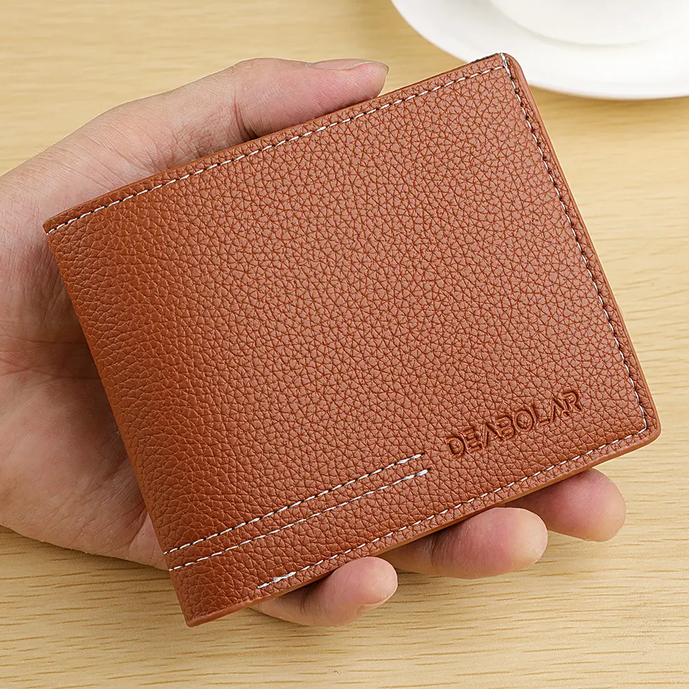 Men's Wallet Men's Youth Luxury Short Leather Card Holder Slim Minimalist Double Fold Men's Wallet