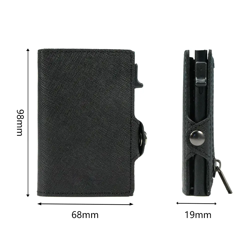 CASEKEY Slim Men Wallet Saffiano Genuine Leather Pop Up Credit Card Holder Billetera RFID Blocking Smart Wallet with Coin Purse