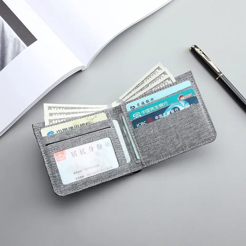 Canvas Men Wallet Black/Blue/Gray Card Holder Wallet Male Money Bag Id/Photo/Bank Holder Short Purse Credit Card Case Bag