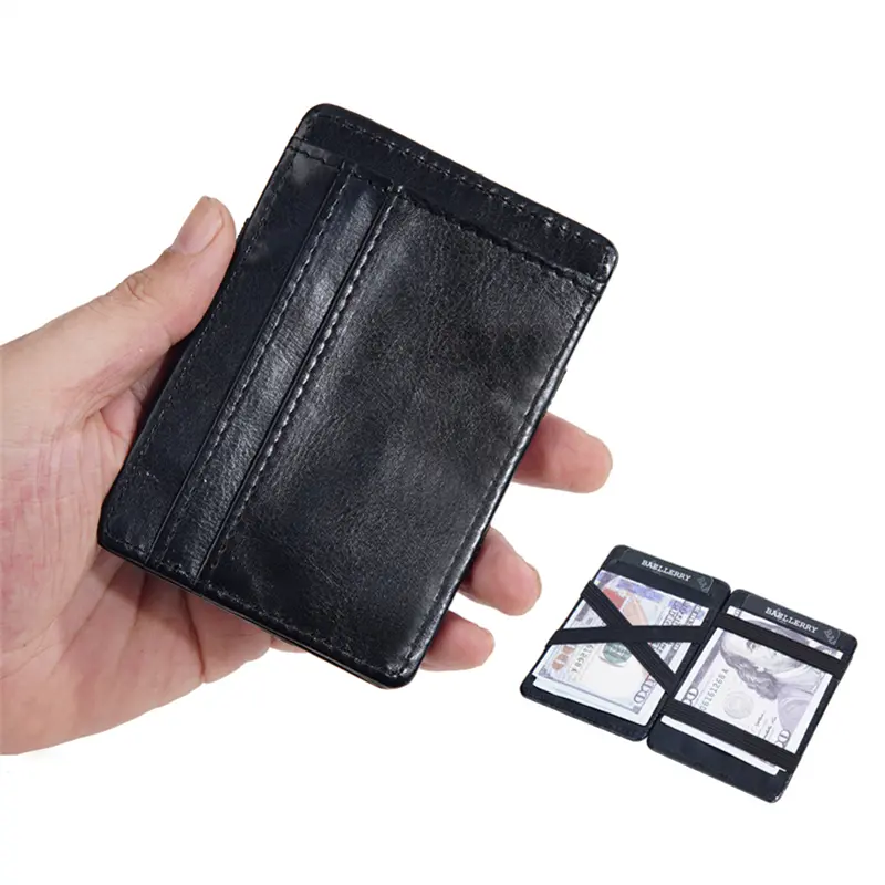 Fashion Slim Magic Wallets with Elastic Strap PU Leather Men Money Clips Bank Credit Card Holder Thin Cash Purse Small Billfold