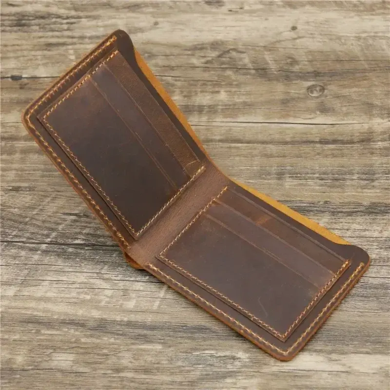 Men's Crazy Horse Leather Wallet, Genuine Leather Wallet, Card Bag, Simple Retro European and American Style, Mens Purse 2025