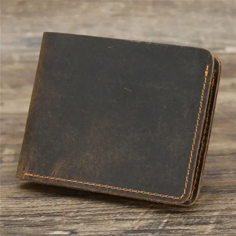 Men's Crazy Horse Leather Wallet, Genuine Leather Wallet, Card Bag, Simple Retro European and American Style, Mens Purse 2025