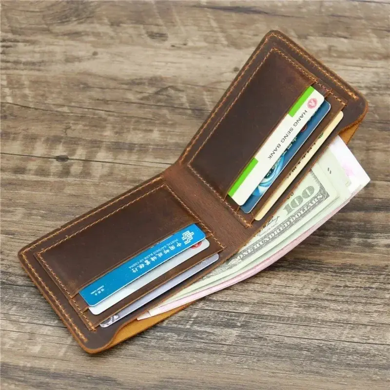 Men's Crazy Horse Leather Wallet, Genuine Leather Wallet, Card Bag, Simple Retro European and American Style, Mens Purse 2025