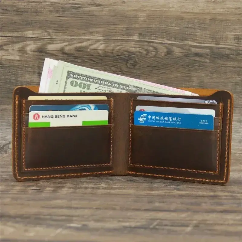 Men's Crazy Horse Leather Wallet, Genuine Leather Wallet, Card Bag, Simple Retro European and American Style, Mens Purse 2025