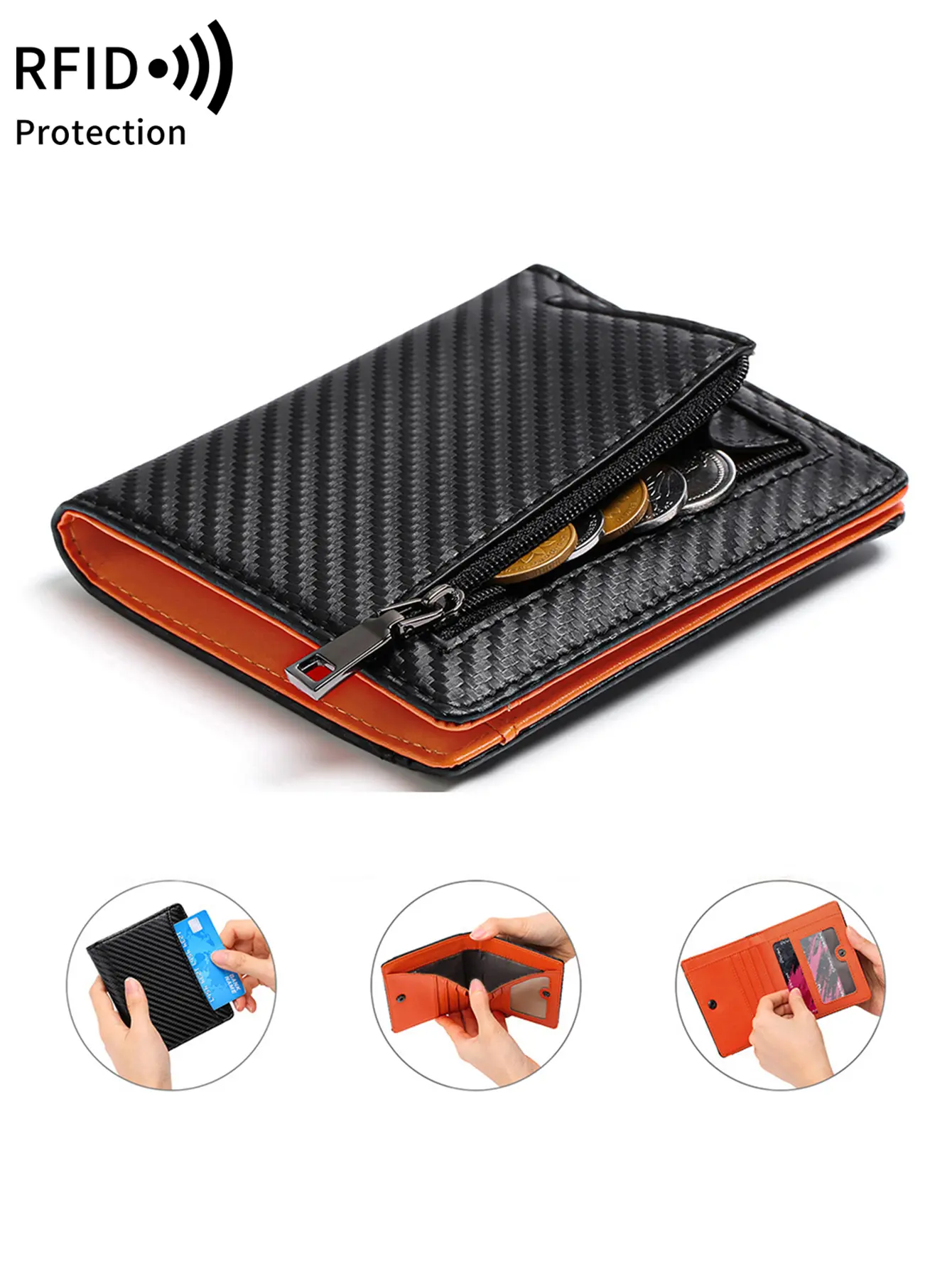 Minimalist RFID-Blocking Wallet fashion PU Men's Carbon Fiber Wallet Ultra-thin Bifold Short Wallet Large Capacity Card Holder
