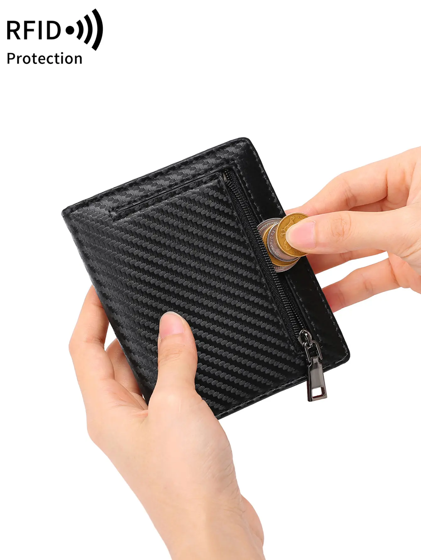 Minimalist RFID-Blocking Wallet fashion PU Men's Carbon Fiber Wallet Ultra-thin Bifold Short Wallet Large Capacity Card Holder