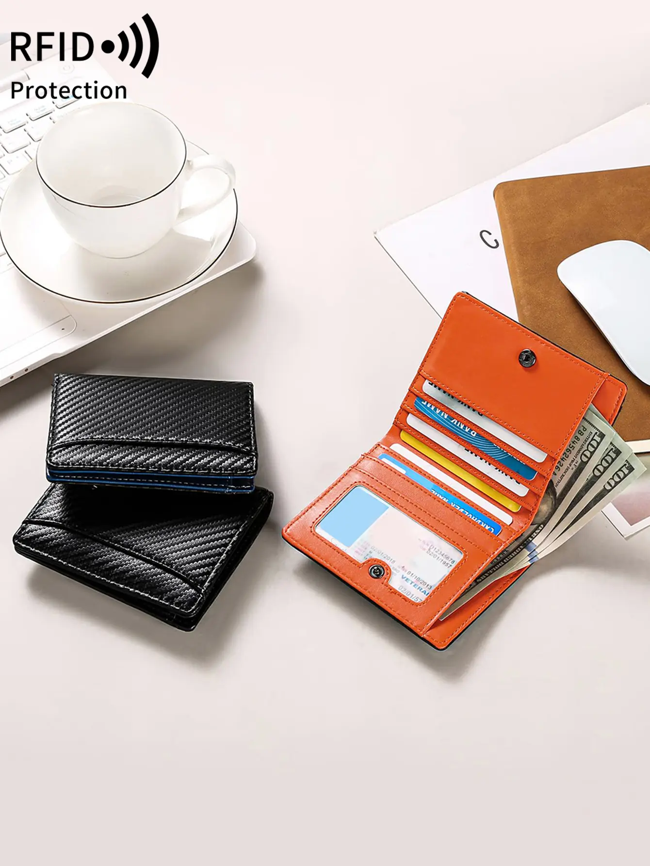 Minimalist RFID-Blocking Wallet fashion PU Men's Carbon Fiber Wallet Ultra-thin Bifold Short Wallet Large Capacity Card Holder