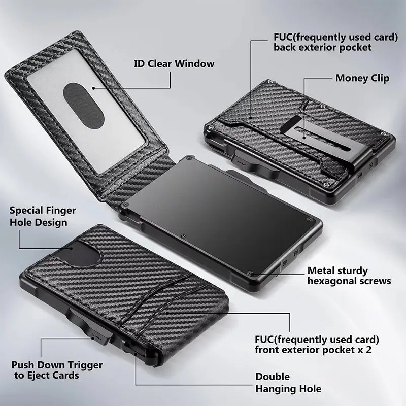 Minimalist Wallet EDC Tactical Slim PU Leather Credit Card Holder RFID Blocking Bifold Smart Wallets with Money Clip for Men