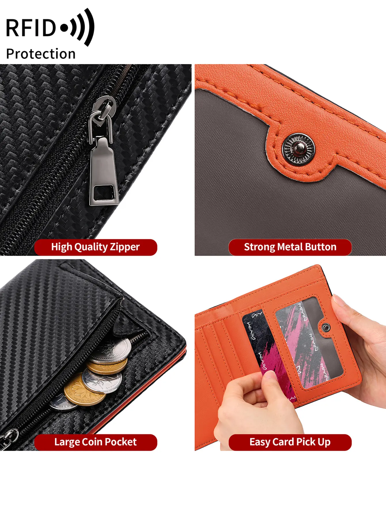 Minimalist RFID-Blocking Wallet fashion PU Men's Carbon Fiber Wallet Ultra-thin Bifold Short Wallet Large Capacity Card Holder