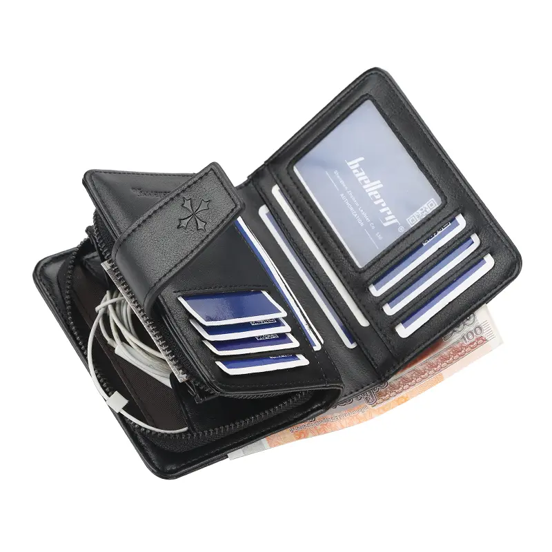 New Business Men Wallets Zipper Card Holder High Quality Male Purse New PU Leather Vintage Coin Holder Men Wallets