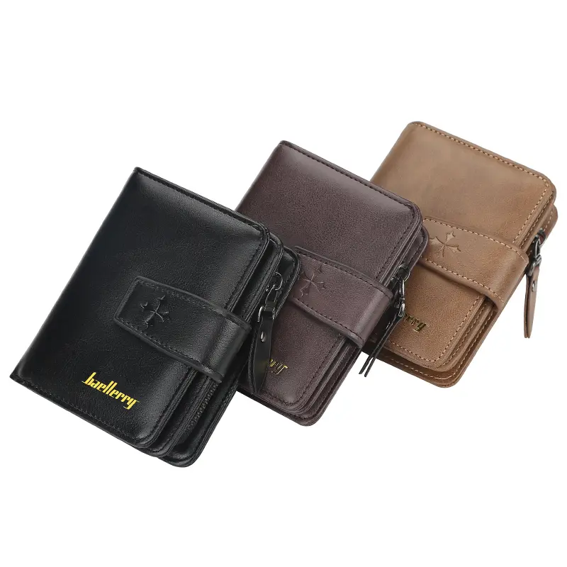 New Business Men Wallets Zipper Card Holder High Quality Male Purse New PU Leather Vintage Coin Holder Men Wallets