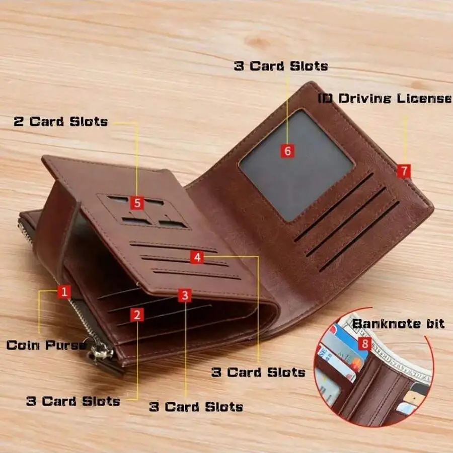 new Men's Wallet Zipper Coin Purse RFID Anti-theft retro Leather Wallet Credit Card Holder Money Bag Business wallet for men
