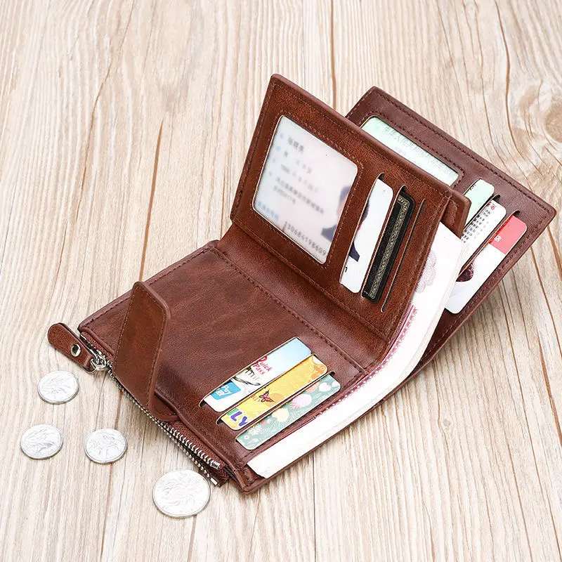 new Men's Wallet Zipper Coin Purse RFID Anti-theft retro Leather Wallet Credit Card Holder Money Bag Business wallet for men