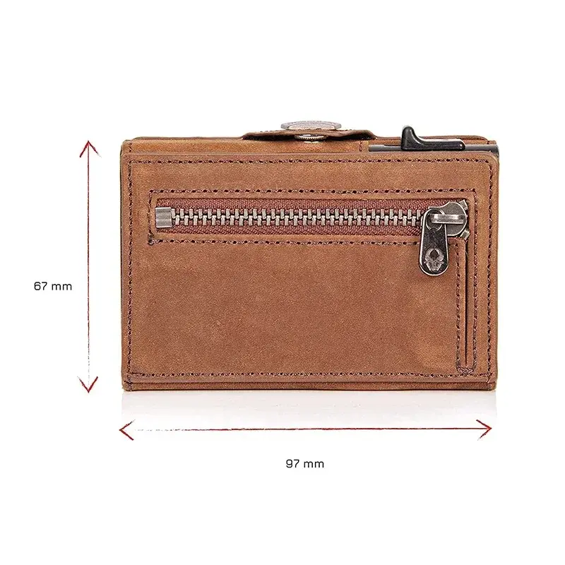 Men Luxury Triple Fold Pop-Up Credit Card Case RFID Protection Pu Leather Wallet with Compartment for Notes and Metal Coins