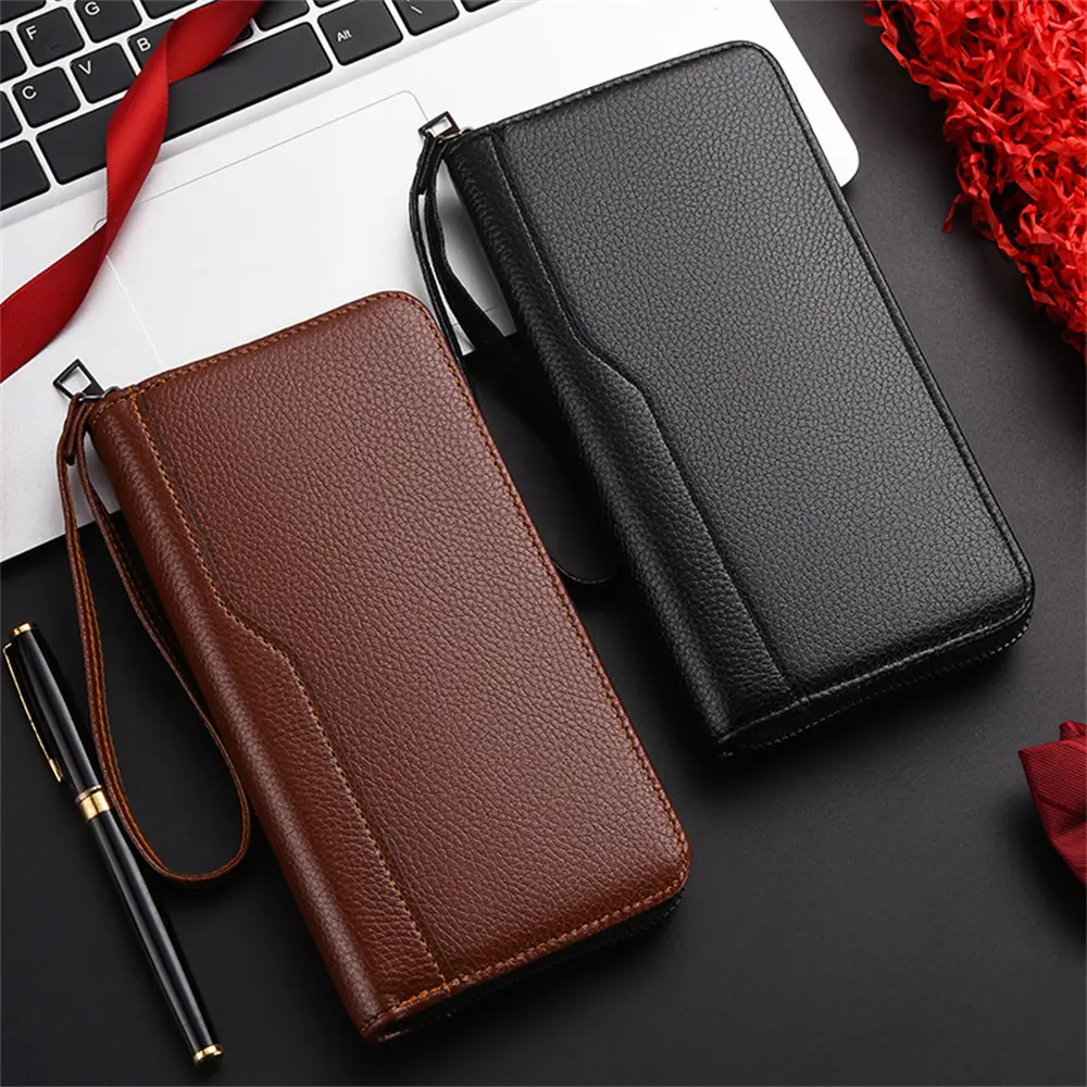 New Brand Men's Long Purse PU Leather Splicing Wallet Large Capacity Male Phone Bag Zipper Multi Card Business Clutch Gifts