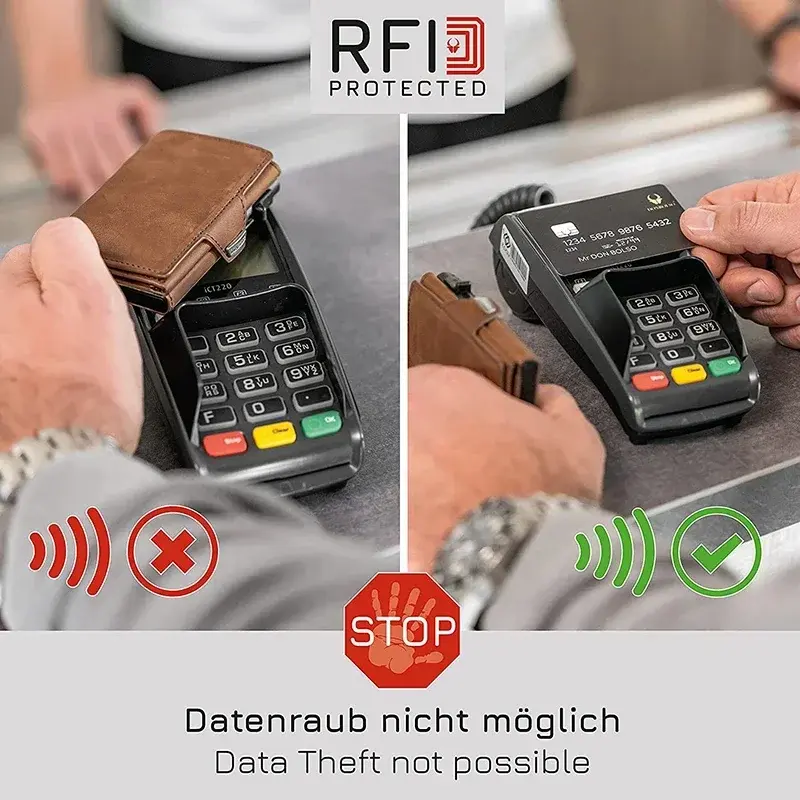 Men Luxury Triple Fold Pop-Up Credit Card Case RFID Protection Pu Leather Wallet with Compartment for Notes and Metal Coins