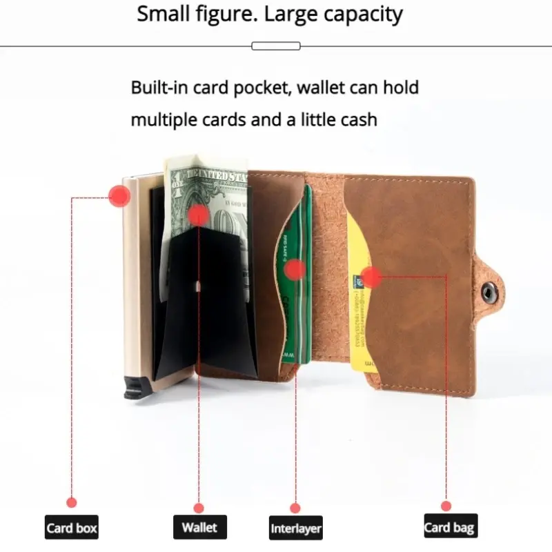 RFID Blocking Credit Card Holder Split Leather Mens Wallet Luxury Pop Up Smart Wallet Male Cardholder Minimalist Wallets for Men