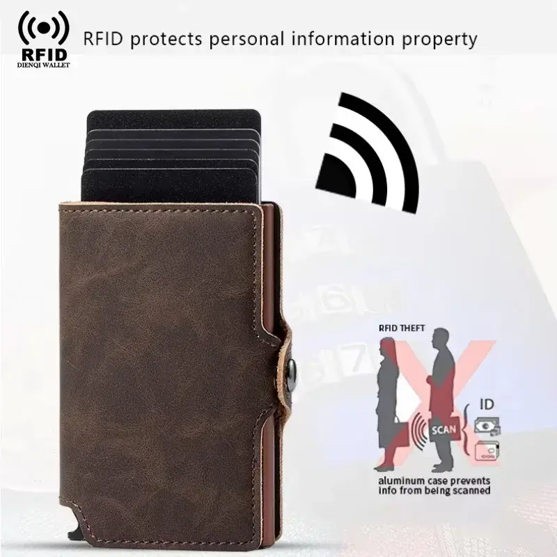 RFID Blocking Credit Card Holder Split Leather Mens Wallet Luxury Pop Up Smart Wallet Male Cardholder Minimalist Wallets for Men