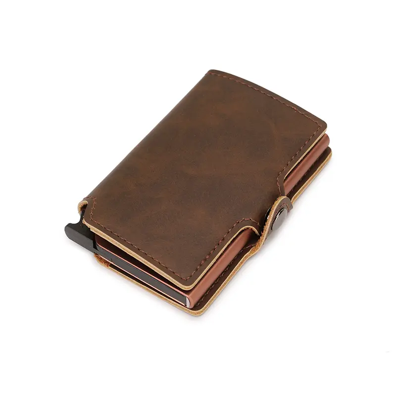 RFID Blocking Credit Card Holder Split Leather Mens Wallet Luxury Pop Up Smart Wallet Male Cardholder Minimalist Wallets for Men