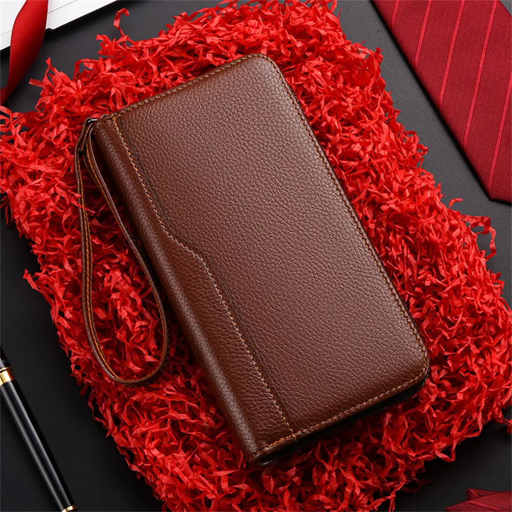 New Brand Men's Long Purse PU Leather Splicing Wallet Large Capacity Male Phone Bag Zipper Multi Card Business Clutch Gifts