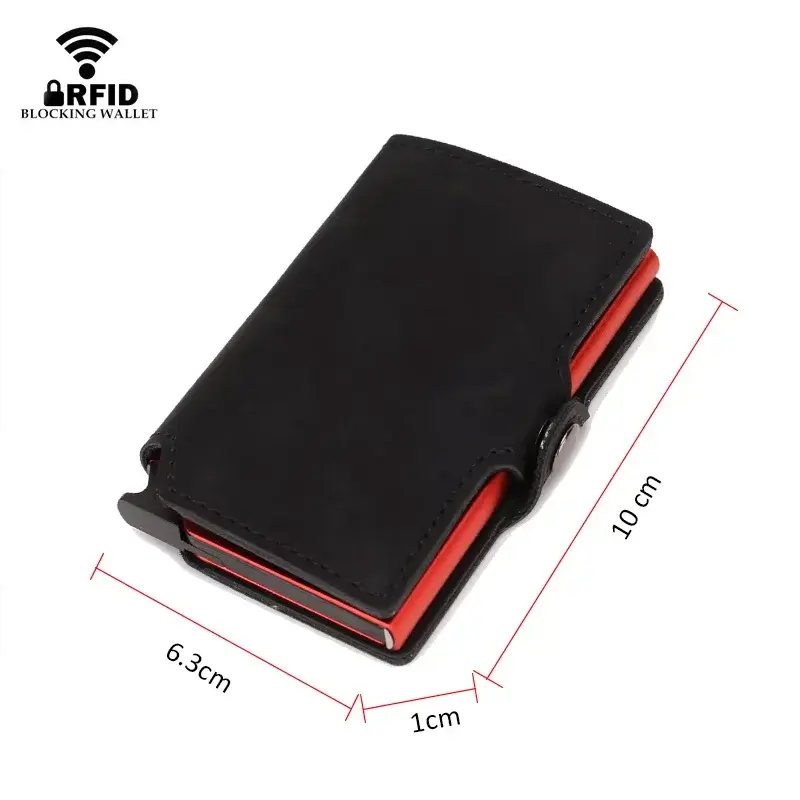 RFID Blocking Credit Card Holder Split Leather Mens Wallet Luxury Pop Up Smart Wallet Male Cardholder Minimalist Wallets for Men