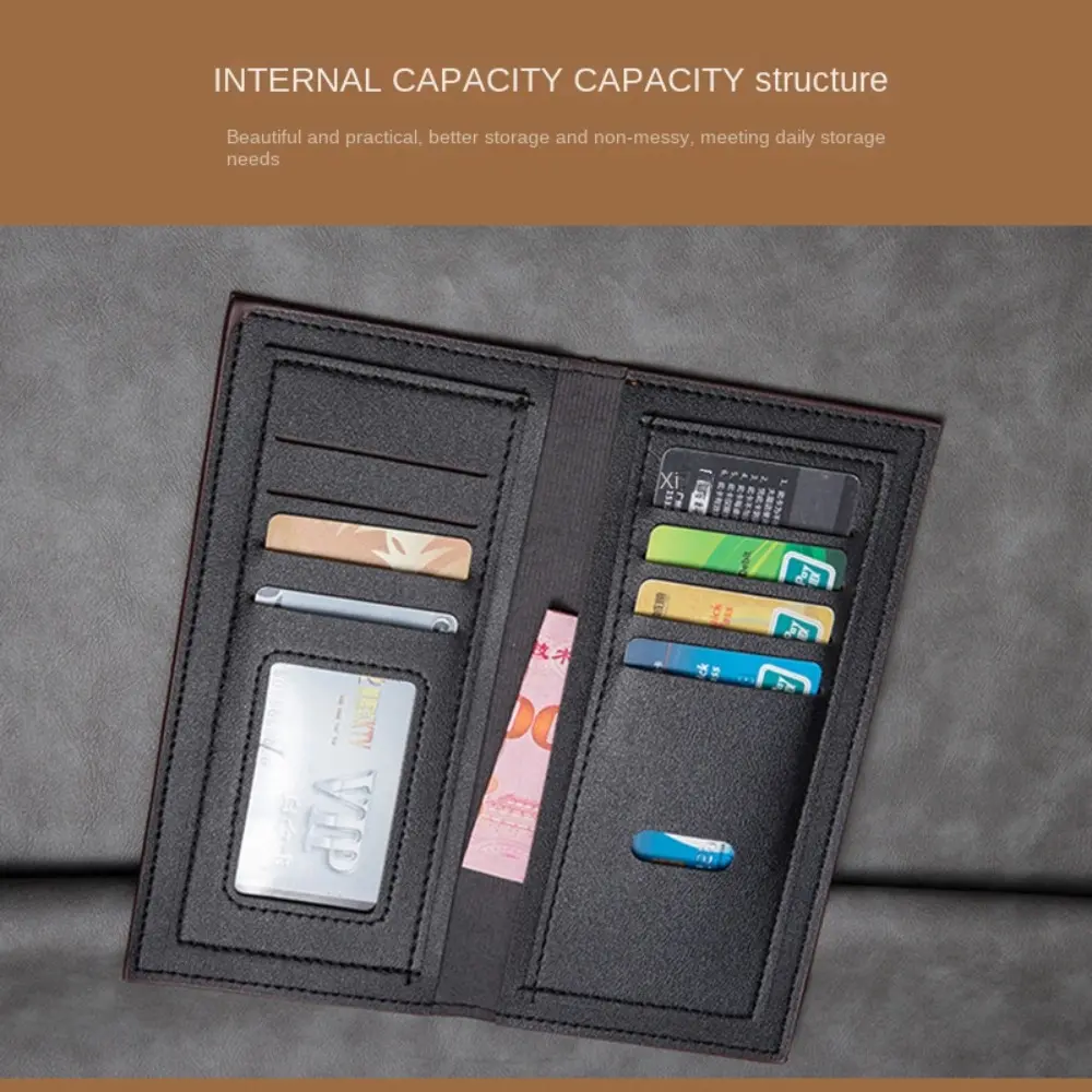 PU Leather Long Wallet For Men Durable Multiple Slots Men Card Holder Thin Soft Men Wallet Card Bag Large Banknote  Money Purses