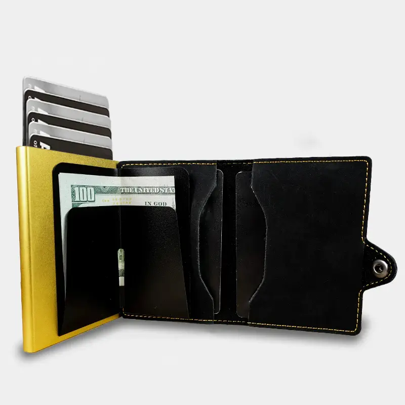 CASEKEY Card Holder Fashion Aluminum Credit Card Wallet RFID Blocking Smart Luxury Leather Slim Men Wallet with Zipper Vallet