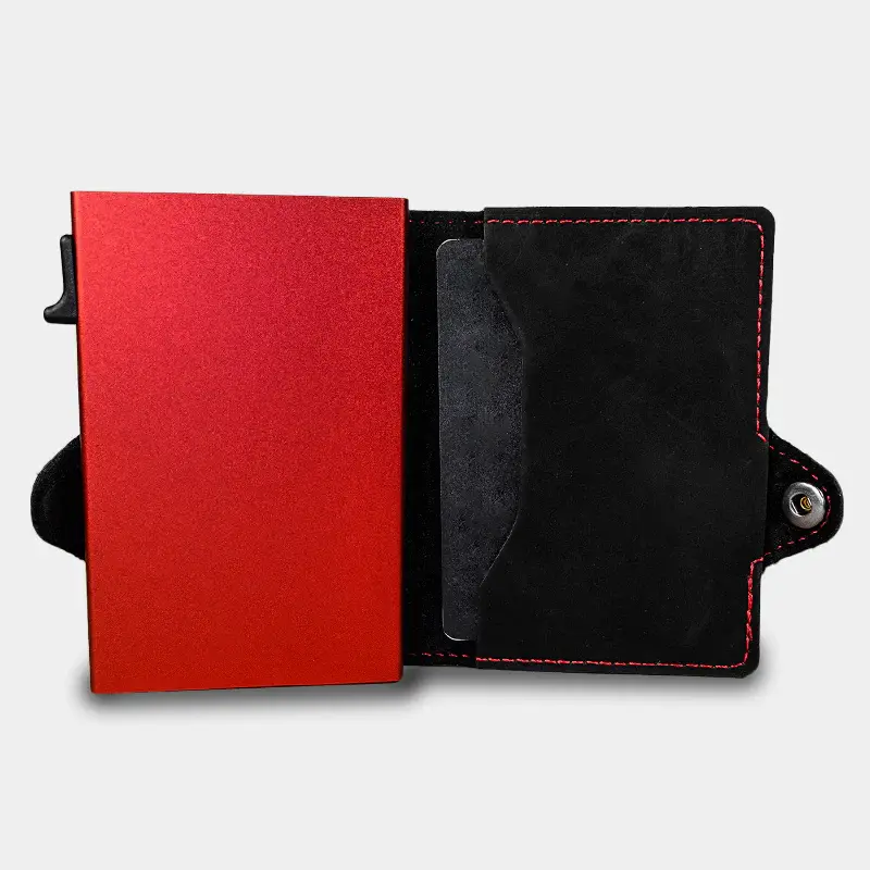 CASEKEY Card Holder Fashion Aluminum Credit Card Wallet RFID Blocking Smart Luxury Leather Slim Men Wallet with Zipper Vallet