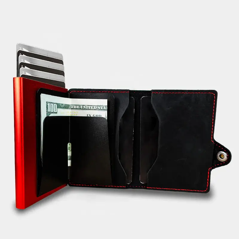 CASEKEY Card Holder Fashion Aluminum Credit Card Wallet RFID Blocking Smart Luxury Leather Slim Men Wallet with Zipper Vallet