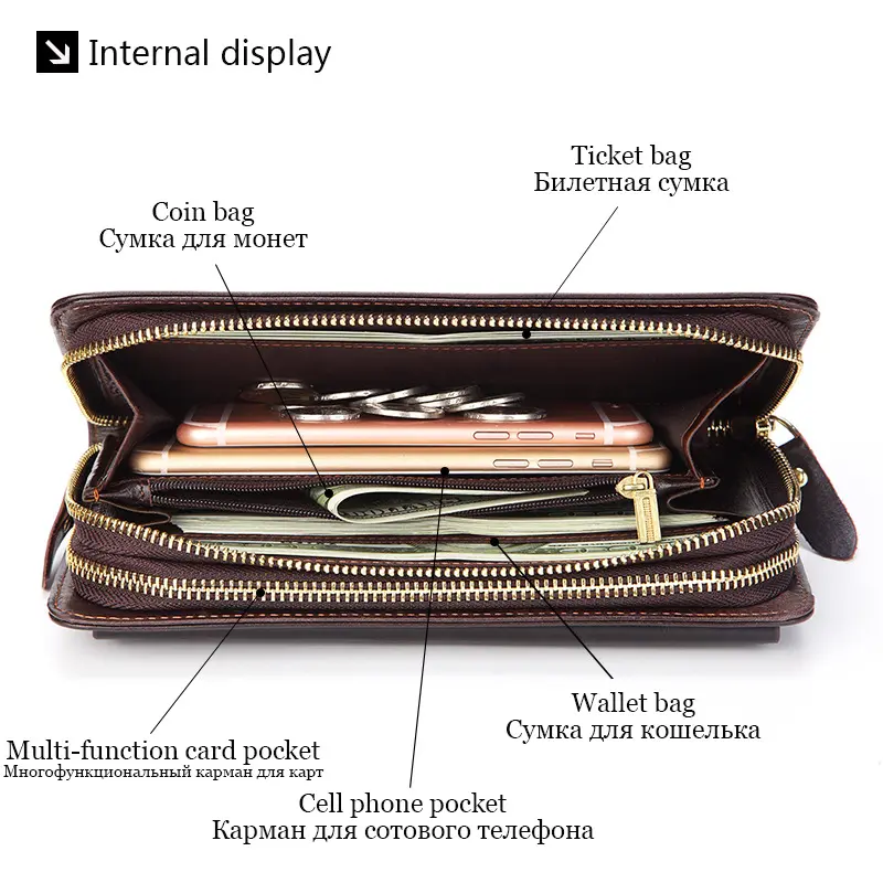Retro Leather Large Men Clutch Wallets Men Purse 100% Genuine Leather Long Leather Male Wallet billetera hombre purses bolso sac