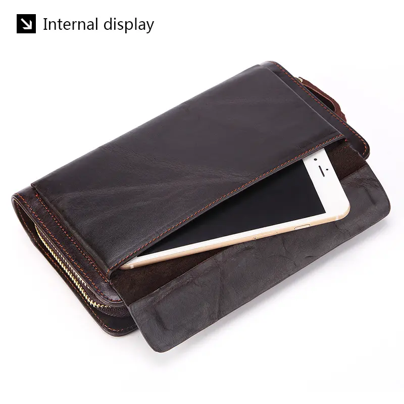 Retro Leather Large Men Clutch Wallets Men Purse 100% Genuine Leather Long Leather Male Wallet billetera hombre purses bolso sac