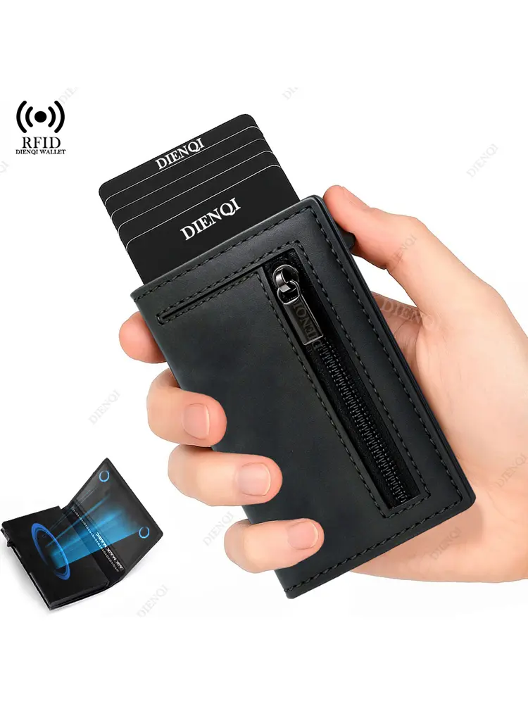 Anti-theft Credit Card Holder Men Wallets Rfid Blocking Aluminum Leather Pop Up Minimalist Wallet Cardholder Wallets for Men