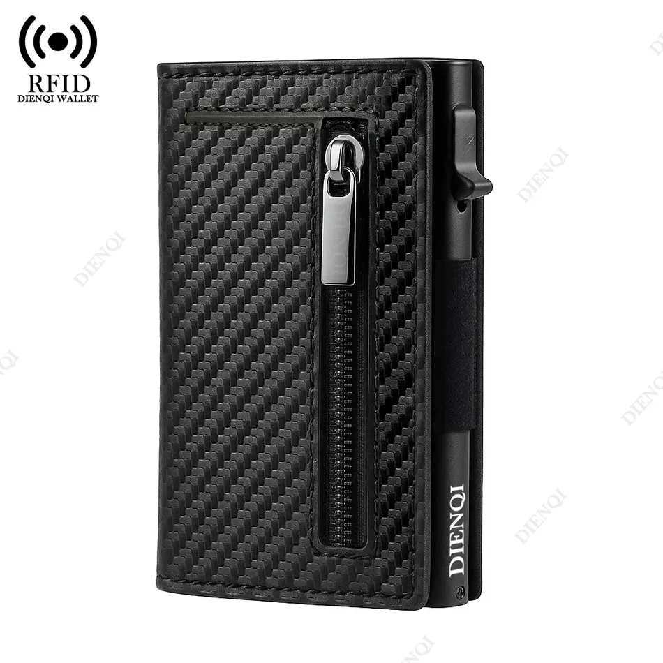 Anti-theft Credit Card Holder Men Wallets Rfid Blocking Aluminum Leather Pop Up Minimalist Wallet Cardholder Wallets for Men