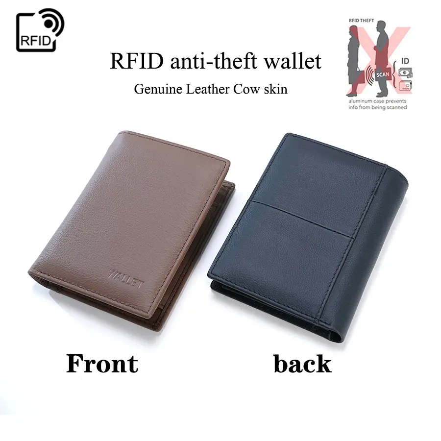 Men's Coin Purse Wallet RFID Blocking Man Genuine Leather Wallet zipper Card Holder Money Bag Wallet Male