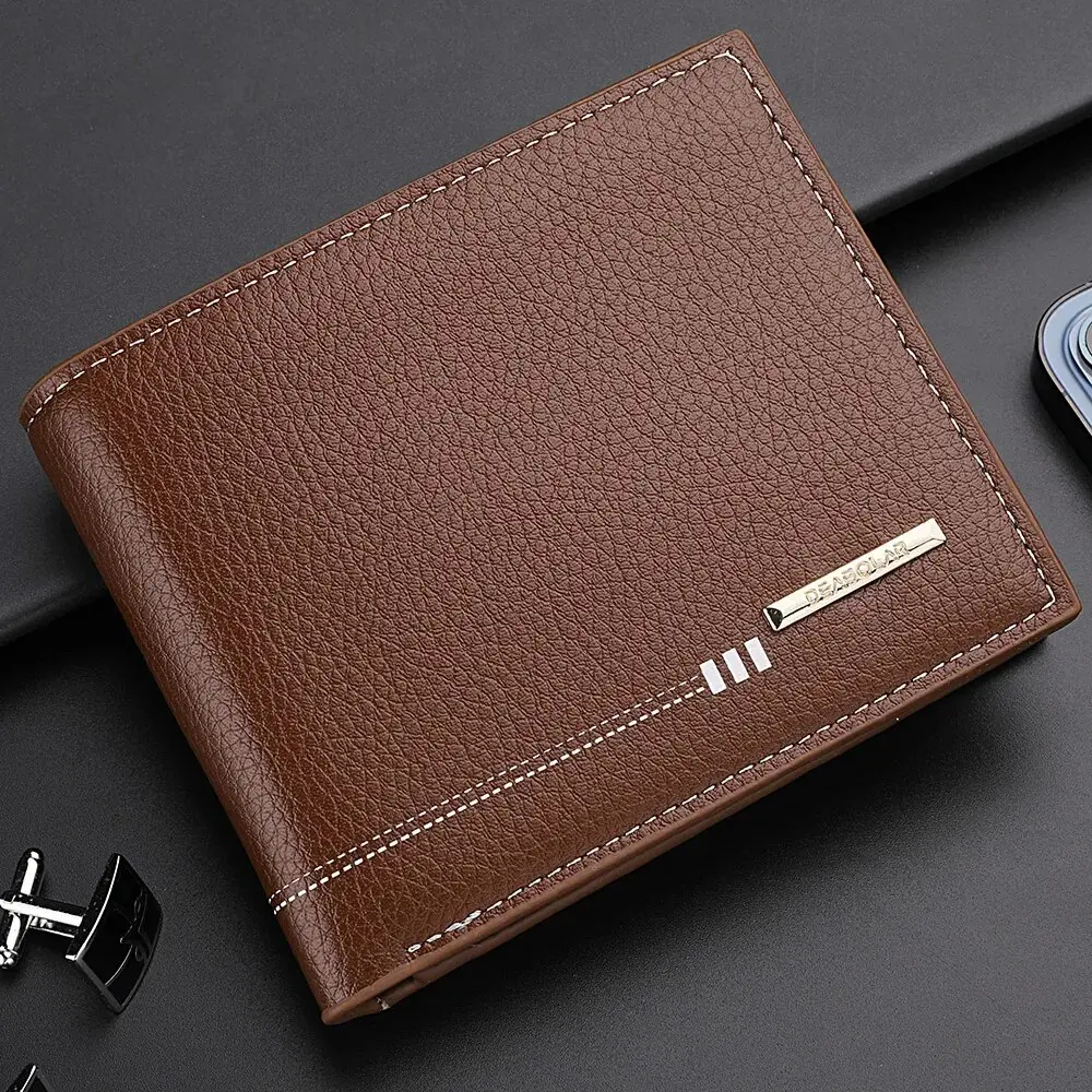 New Men's Wallet Credit Card Holder Zipper Coin Purse High-Quality Lychee Pattern Business Short Wallet For Men