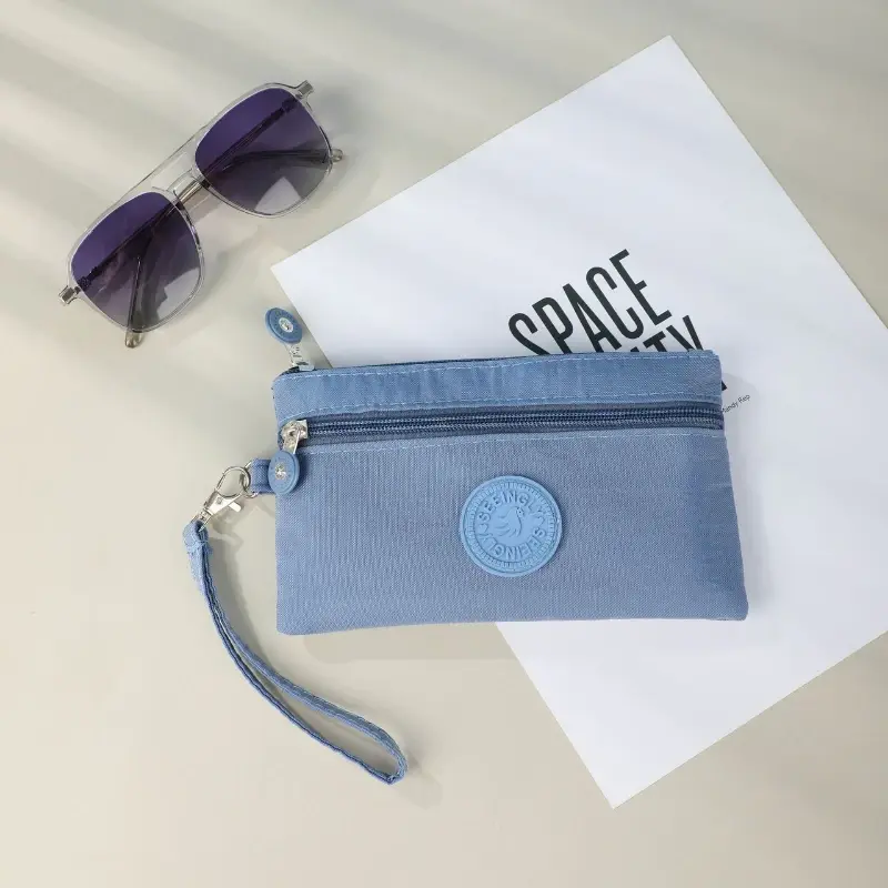 Unisex Solid Color Wallet Bags for Women Handbags with Hanging Rope Coin Money Keys ID Cards Organizer Phone Nylon Storage Bags