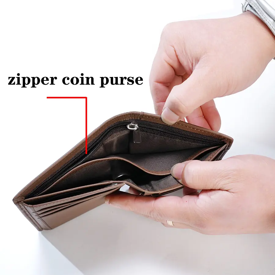 Men's Coin Purse Wallet RFID Blocking Man Genuine Leather Wallet zipper Card Holder Money Bag Wallet Male