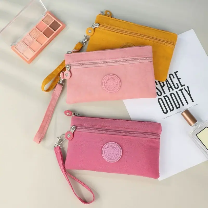 Unisex Solid Color Wallet Bags for Women Handbags with Hanging Rope Coin Money Keys ID Cards Organizer Phone Nylon Storage Bags