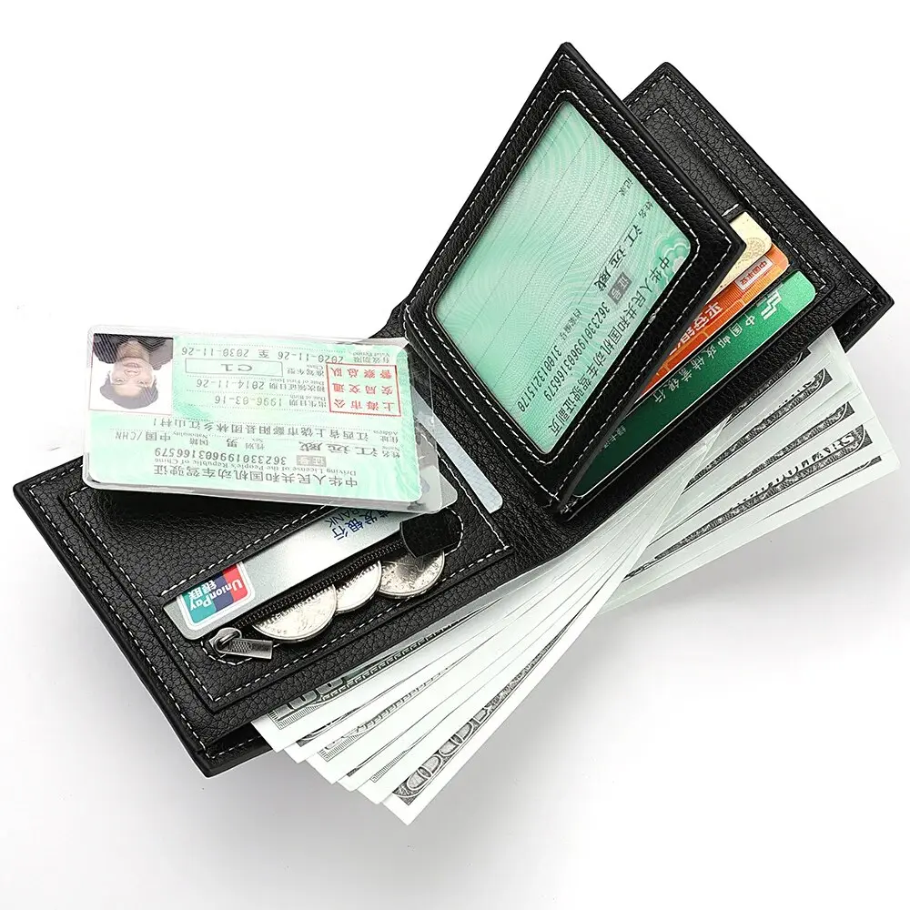 New Men's Wallet Credit Card Holder Zipper Coin Purse High-Quality Lychee Pattern Business Short Wallet For Men