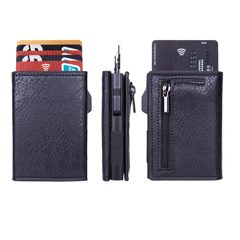 fiber Credit Card Holder Wallets Men Brand Rfid Black brown Magic Trifold Leather Slim Mini Wallet Small Money Bag Male Purses