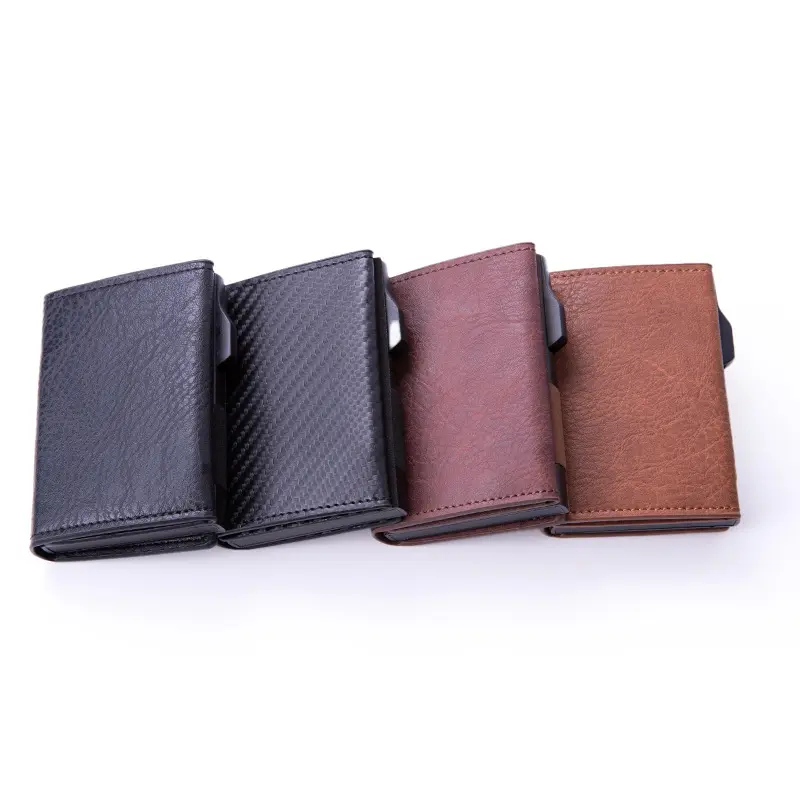 fiber Credit Card Holder Wallets Men Brand Rfid Black brown Magic Trifold Leather Slim Mini Wallet Small Money Bag Male Purses
