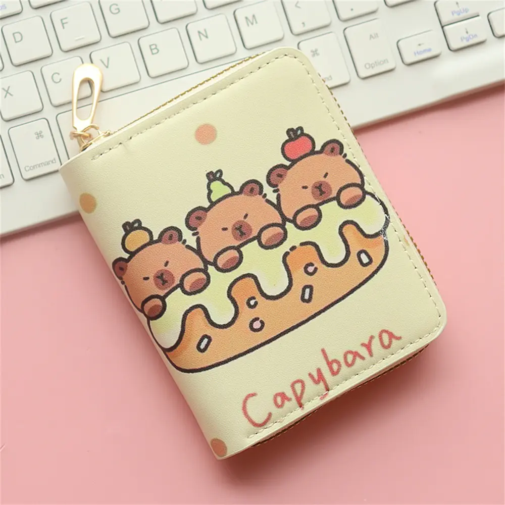 ISKYBOB Cute Cartoon Capybara Coin Purse Money ID Credit Card Holder PU Leather Short Zipper Wallets for Girls Students Gift