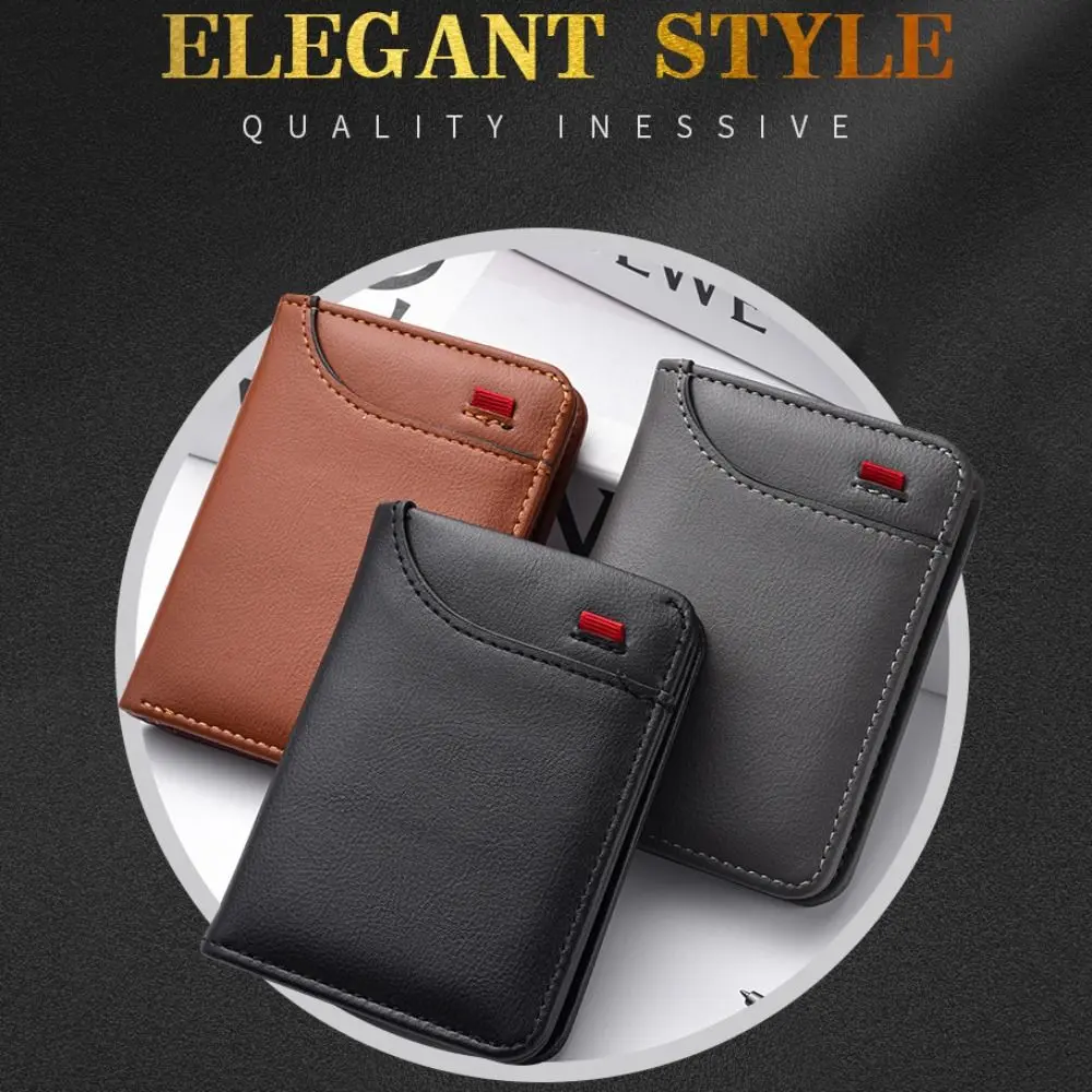 Multiple Pockets Men's Simple Soft PU Leather Wallet Vintage Thin Wallet Small Credit Card Holder Two-Fold Coin Purse Minimalist