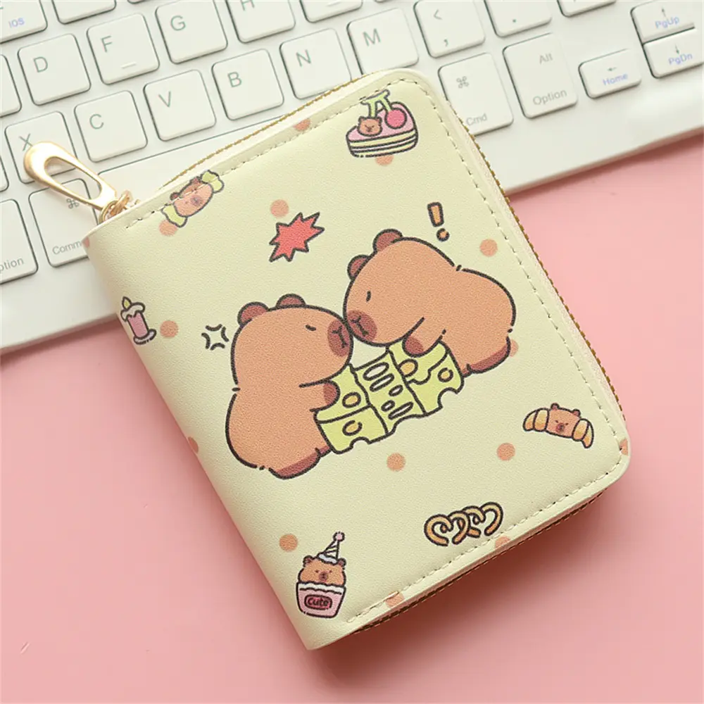 ISKYBOB Cute Cartoon Capybara Coin Purse Money ID Credit Card Holder PU Leather Short Zipper Wallets for Girls Students Gift