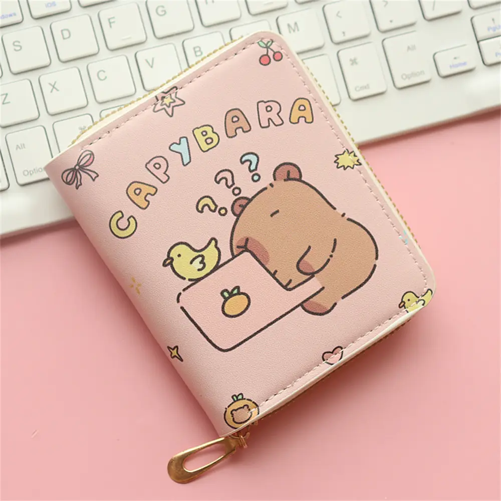 ISKYBOB Cute Cartoon Capybara Coin Purse Money ID Credit Card Holder PU Leather Short Zipper Wallets for Girls Students Gift