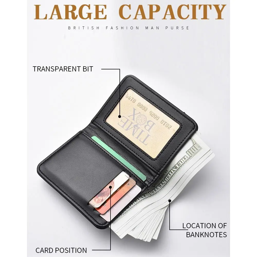 Multiple Pockets Men's Simple Soft PU Leather Wallet Vintage Thin Wallet Small Credit Card Holder Two-Fold Coin Purse Minimalist