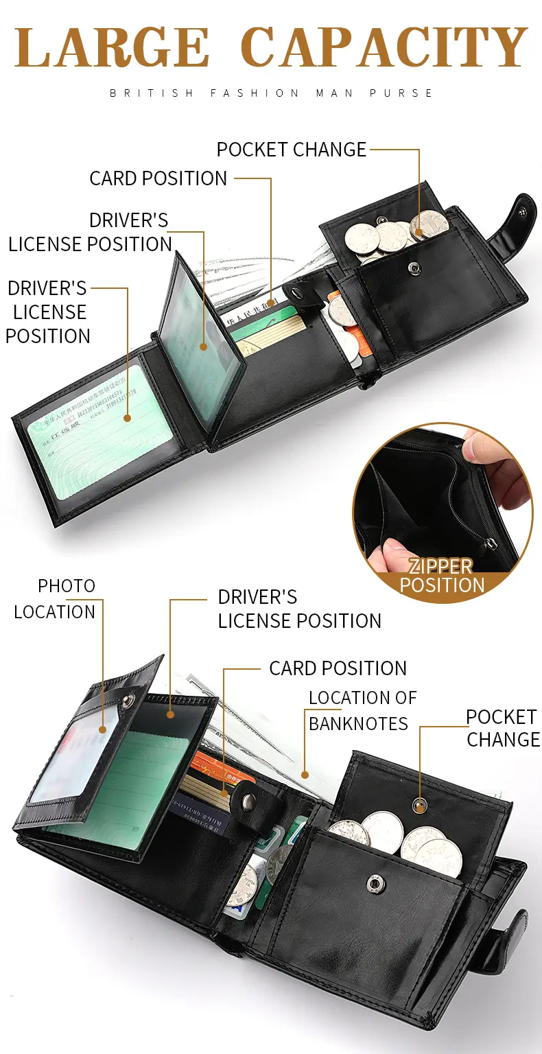 High Capacity Men's Hasp Leather Wallet Multiple Card Slots Card  ID Credit Card Holder Coin Vintage Wallet