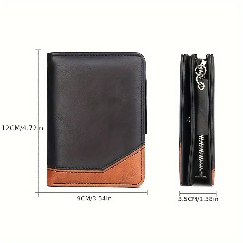 PU Leather Men Wallet Vintage Large Capacity Multi Card Slots Short Zipper Money Clip Foldable Slim RFID Blocking Male Purse