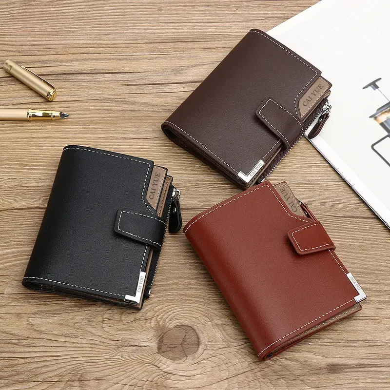 PU Leather Men Wallets Zipper Short Luxury Coin Pocket Card Holder Male Wallet Clutch Photo Holder Brand Man Purses Wallet