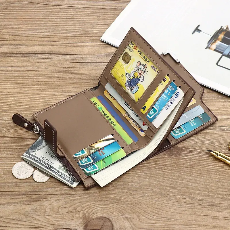 PU Leather Men Wallets Zipper Short Luxury Coin Pocket Card Holder Male Wallet Clutch Photo Holder Brand Man Purses Wallet
